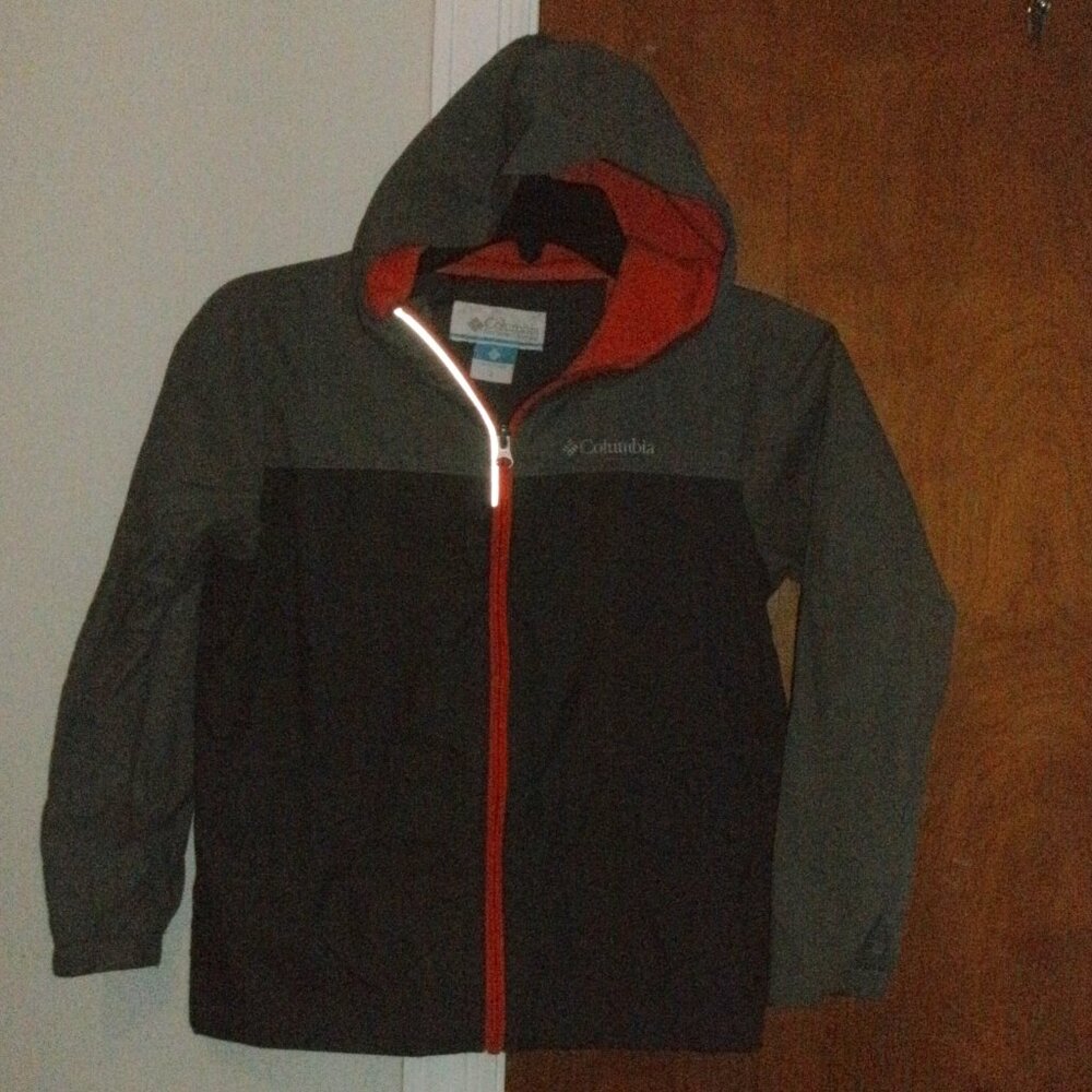 Columbia Gray lightweight Hooded Full Zip Jacket Coat Soft Orange Lining sz S 8